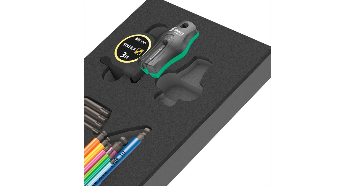 Wera 9740 Schaumstoffeinlage Winkelschlüssel-Set 1, 20‑teilig, Schraubendreher(schwarz/grau, in Schaumstoffeinlage für Werkstattwagen)