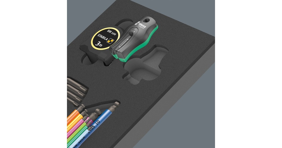 Wera 9740 Schaumstoffeinlage Winkelschlüssel-Set 1, 20‑teilig, Schraubendreher(schwarz/grau, in Schaumstoffeinlage für Werkstattwagen)