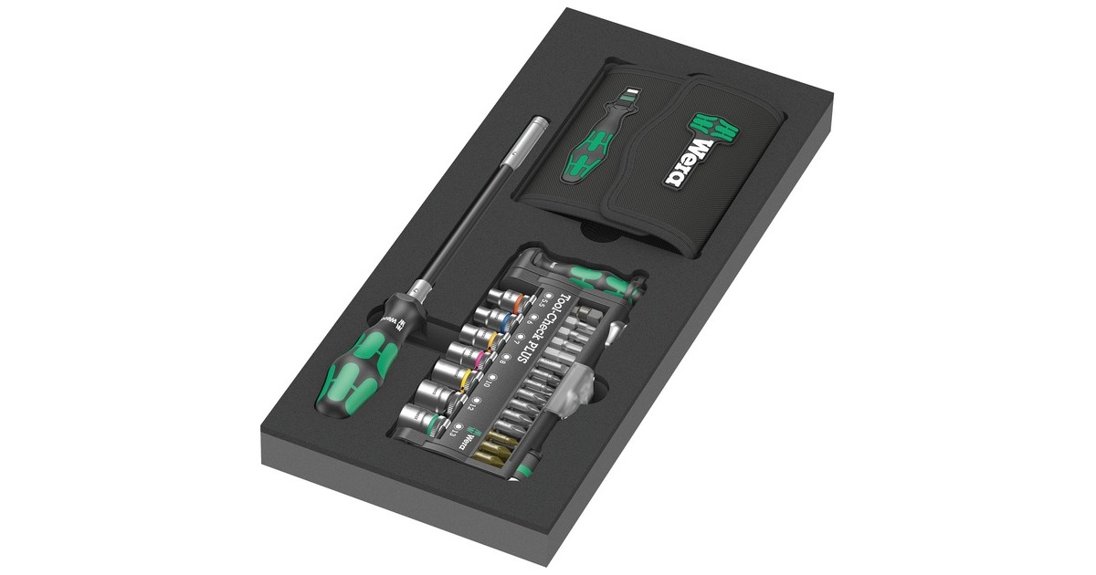 Wera 9750 Kraftform Kompakt und Tool-Check PLUS Set 1, 57-teilig, Werkzeug-Set(schwarz/grün, Steckschlüssel- und Bit-Satz, in Schaumstoffeinlage für Werkstattwagen)