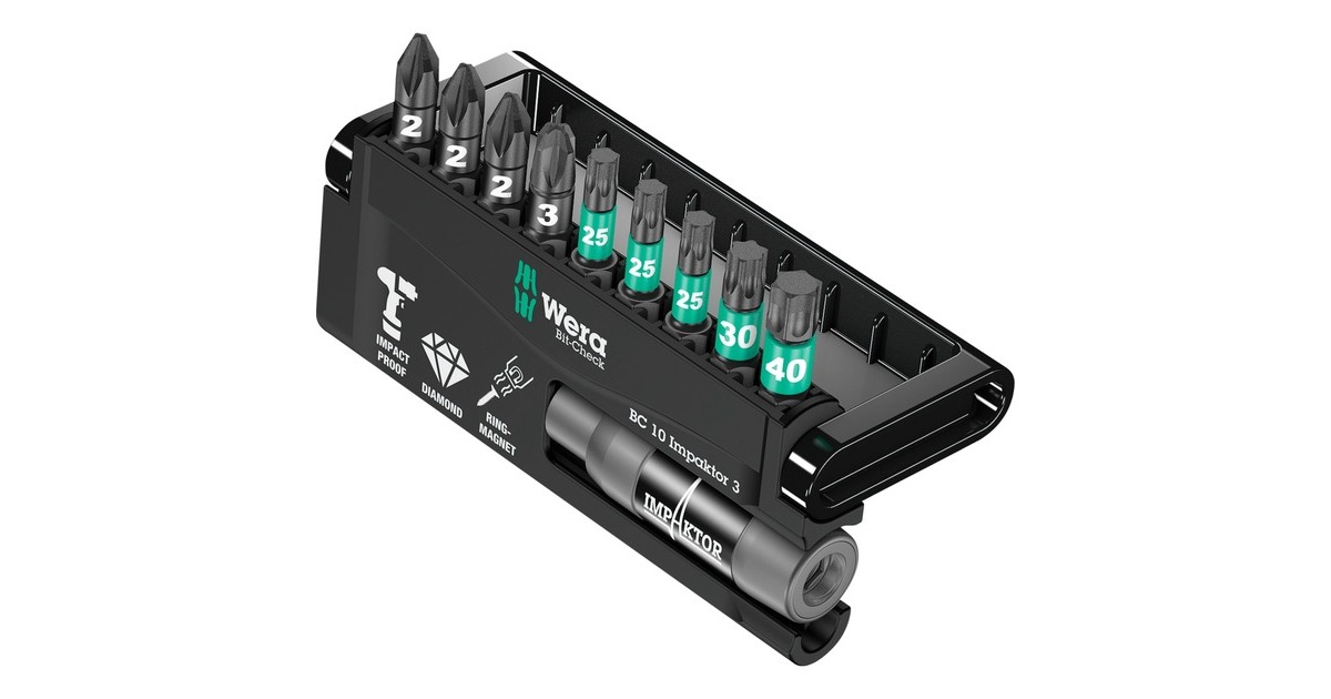 Wera Bit-Check 10 Impaktor 3, 1/4", 10-teilig, Bit-Satz(diamantbeschichtet, extrem belastbar)