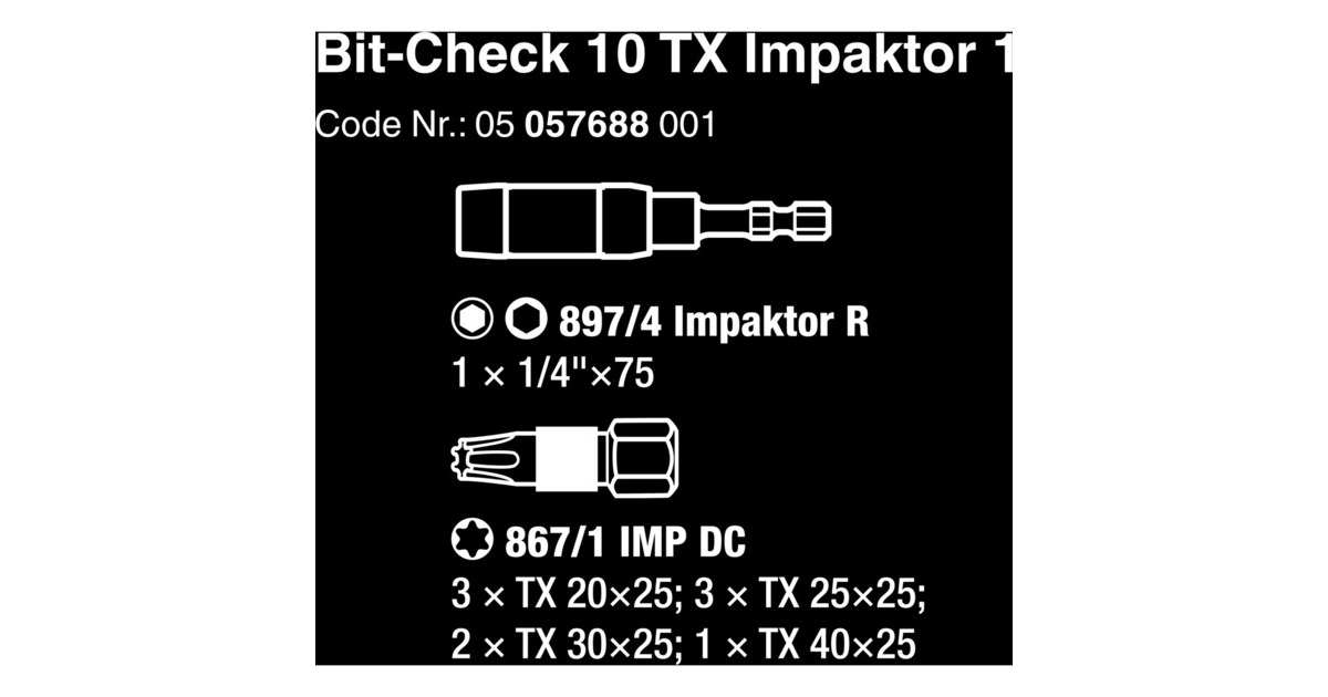 Wera Bit-Check 10 TX Impaktor 1, 1/4