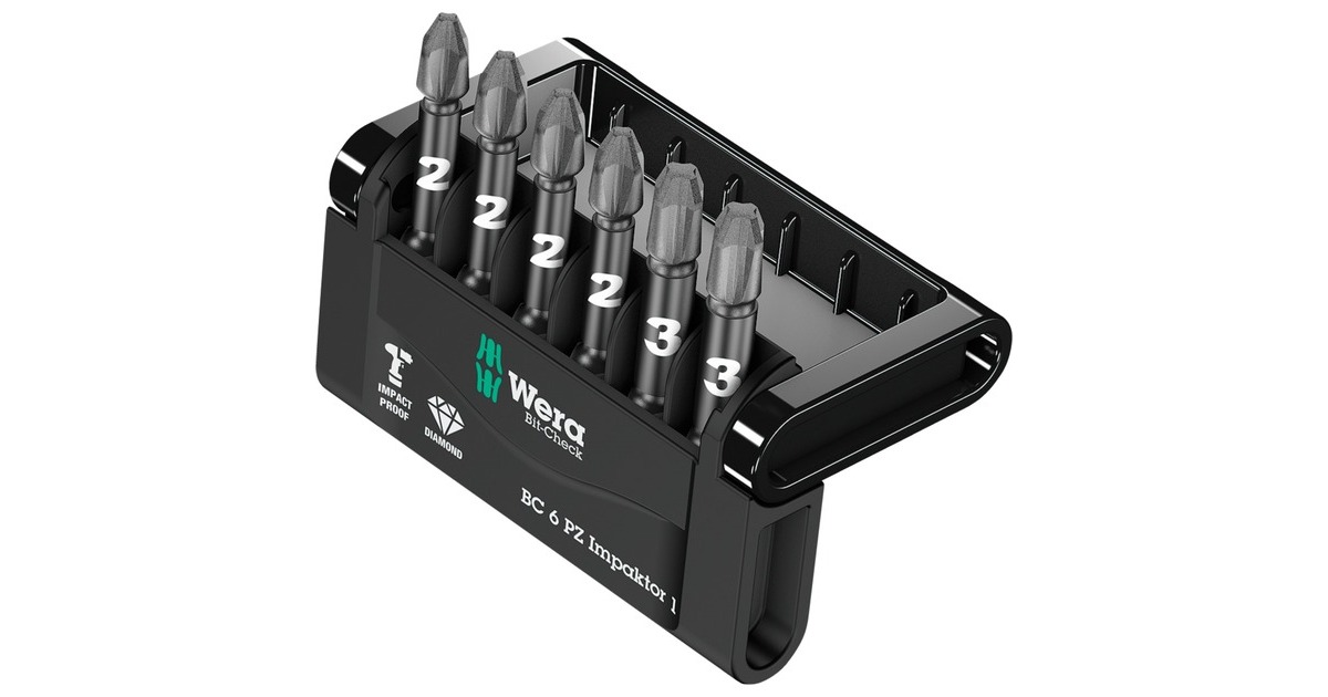 Wera Bit-Check 6 PZ Impaktor 1, 1/4", 6-teilig, Bit-Satz(diamantbeschichtet, extrem belastbar)