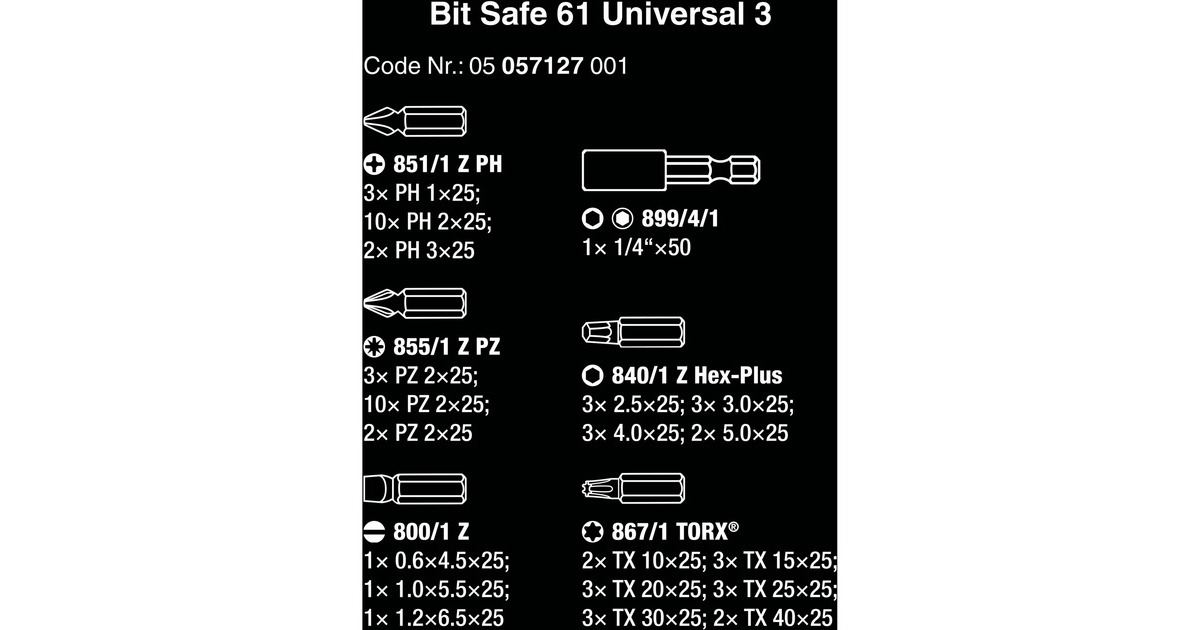 Wera Bit-Safe 61 Universal 3, 61-teilig, Bit-Satz(schwarz/grün, inkl. Bit-Halter, 1/4