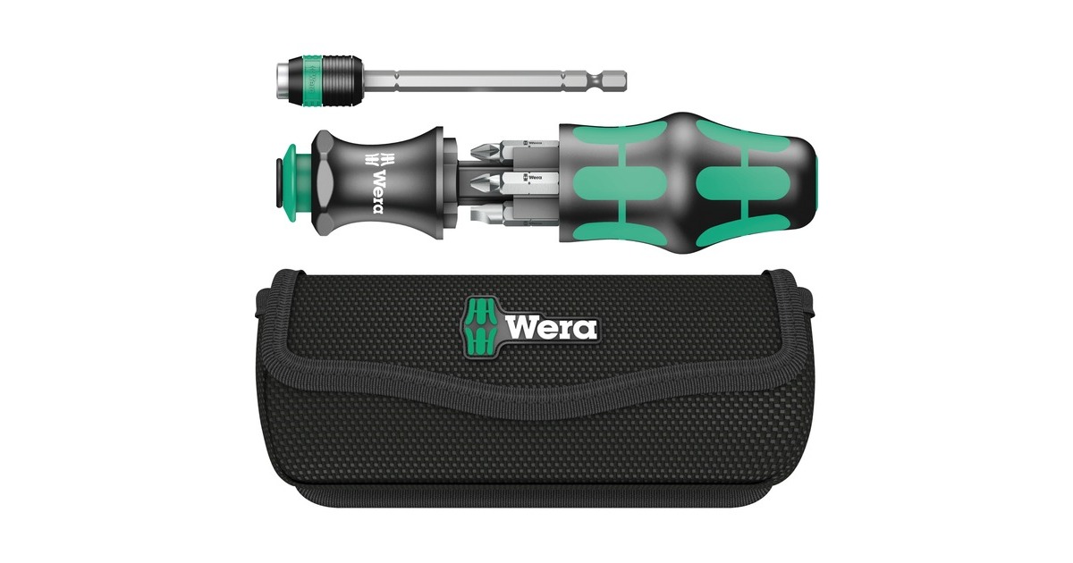 Wera Bit-Set Kraftform Kompakt 20 mit Tasche, Bit-Satz(schwarz/grün, inkl. Steckgriff und Verlängerung, 1/4