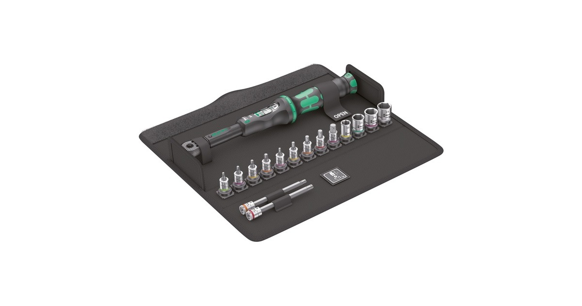 Wera Drehmomentschlüssel Bicycle Set Torque 1, 16-teilig(schwarz/grün, Click-Torque A 5 mit Umschaltknarre)