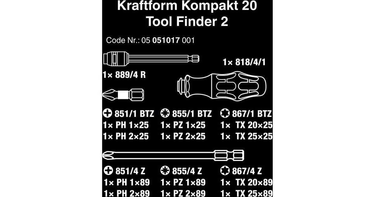 Wera Kraftform Kompakt 20 Tool Finder 2, 13-teilig, Bit-Satz(schwarz/grün, integriertes Magazin)