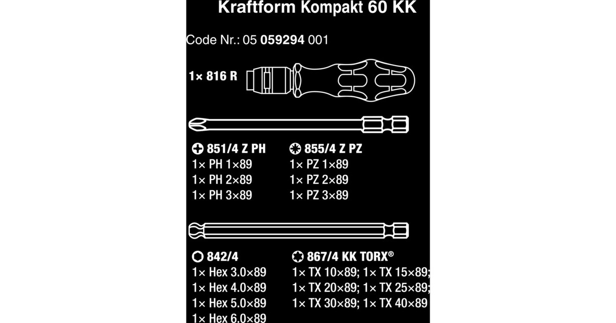 Wera Kraftform Kompakt 60 KK, 17-teilig, Steckschlüssel(schwarz/grün, Kugelkopf-Bits)
