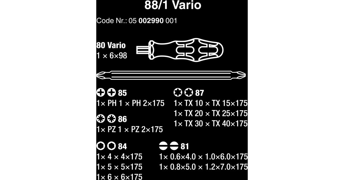 Wera Kraftform Kompakt 88/1 Vario, Bit-Satz, 11-teilig(schwarz/grün, inkl. Steckgriff mit Ratschenfunktion)