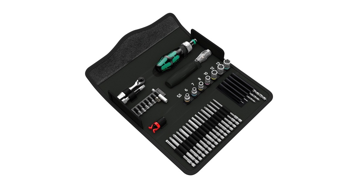 Wera Kraftform Kompakt H 1 Holz, 41-teilig, Werkzeug-Set(schwarz/grün, inkl. Zyklop Mini Bit-Ratsche, 1/4")
