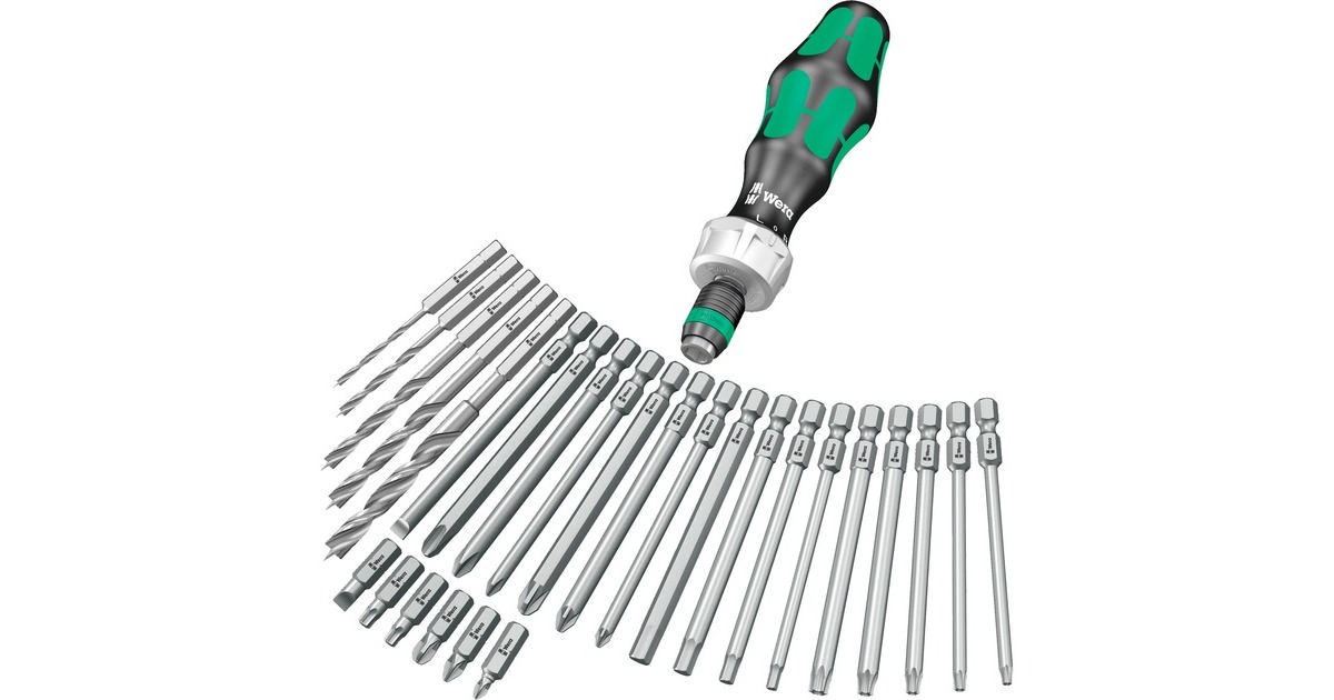 Wera Kraftform Kompakt H 1 Holz, 41-teilig, Werkzeug-Set(schwarz/grün, inkl. Zyklop Mini Bit-Ratsche, 1/4