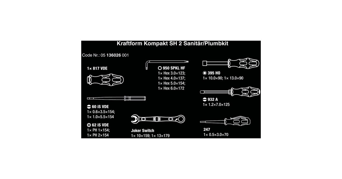 Wera Kraftform Kompakt SH 2 Sanitär / Heizung / Plumbkit, 15-teilig, Werkzeug-Set(schwarz, mit 2 JOKER Maul-Ringratschenschlüsseln)