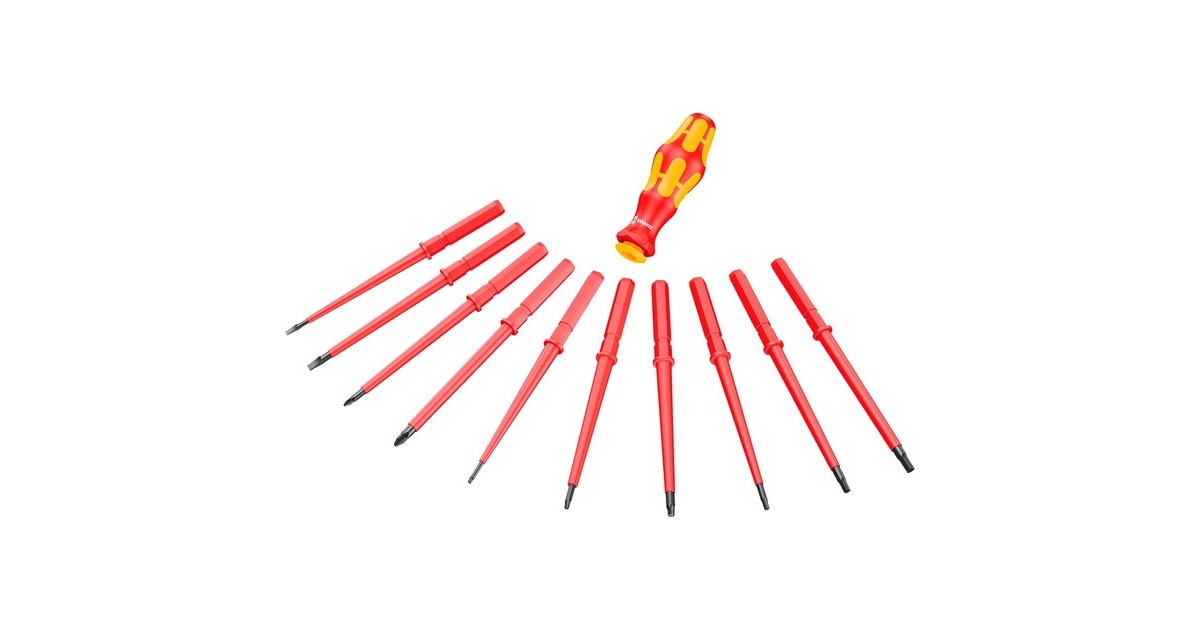 Wera Kraftform Kompakt VDE 16 Universal 1, 16-teilig, Schrauber(rot/gelb, inkl. Steckgriff, VDE-Wechselklingen, Spannungsprüfer)