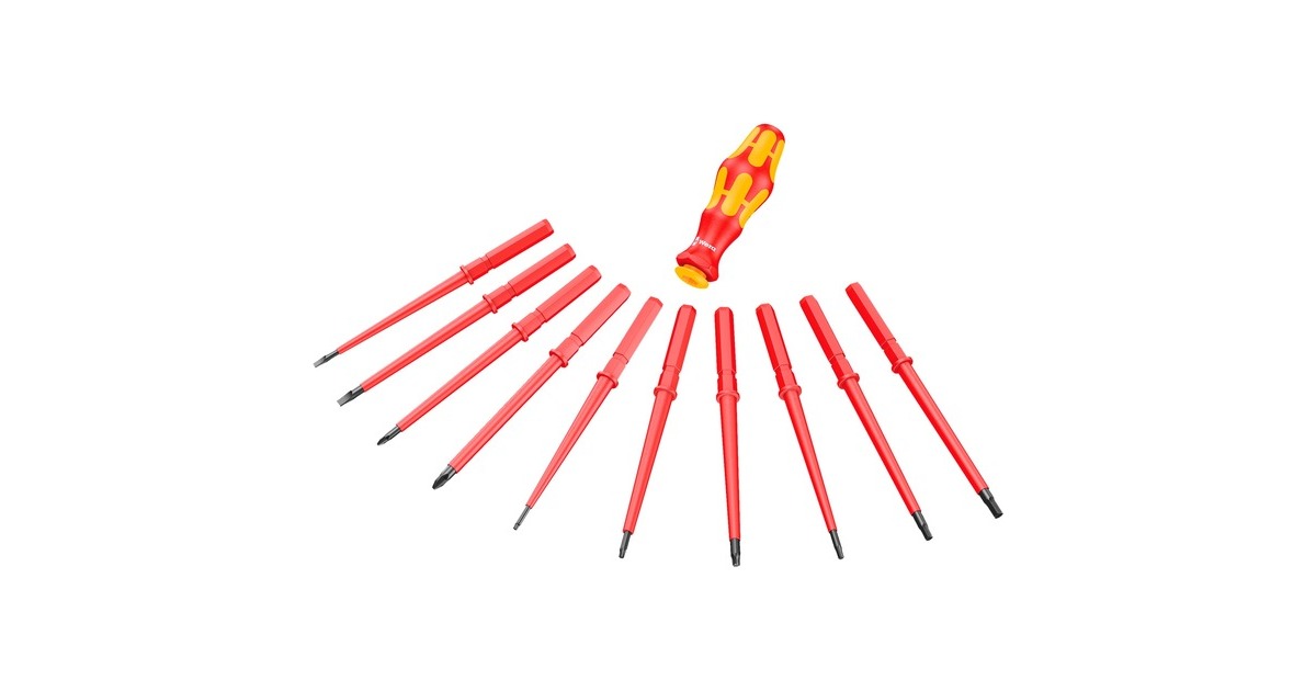 Wera Kraftform Kompakt VDE 17 Universal 1, 17-teilig, Schrauber(rot/gelb, inkl. 2 Steckgriffe, VDE-Wechselklingen)