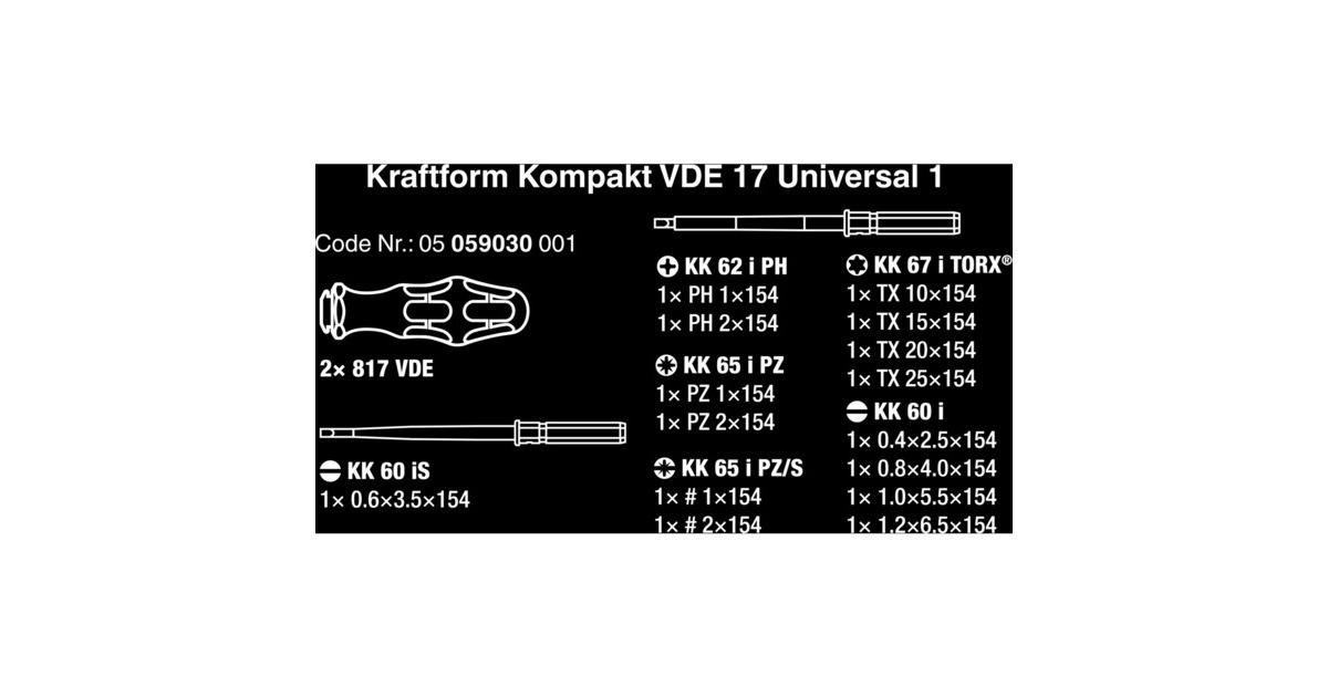 Wera Kraftform Kompakt VDE 17 Universal 1, 17-teilig, Schrauber(rot/gelb, inkl. 2 Steckgriffe, VDE-Wechselklingen)
