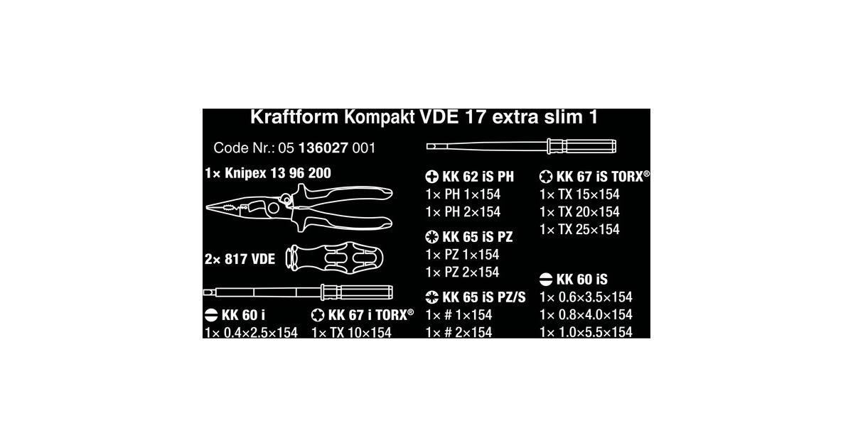 Wera Kraftform Kompakt VDE 17 extra slim 1, 17-teilig, Schrauber(rot/gelb, inkl. 2 Steckgriffe, VDE-Wechselklingen, Zange)