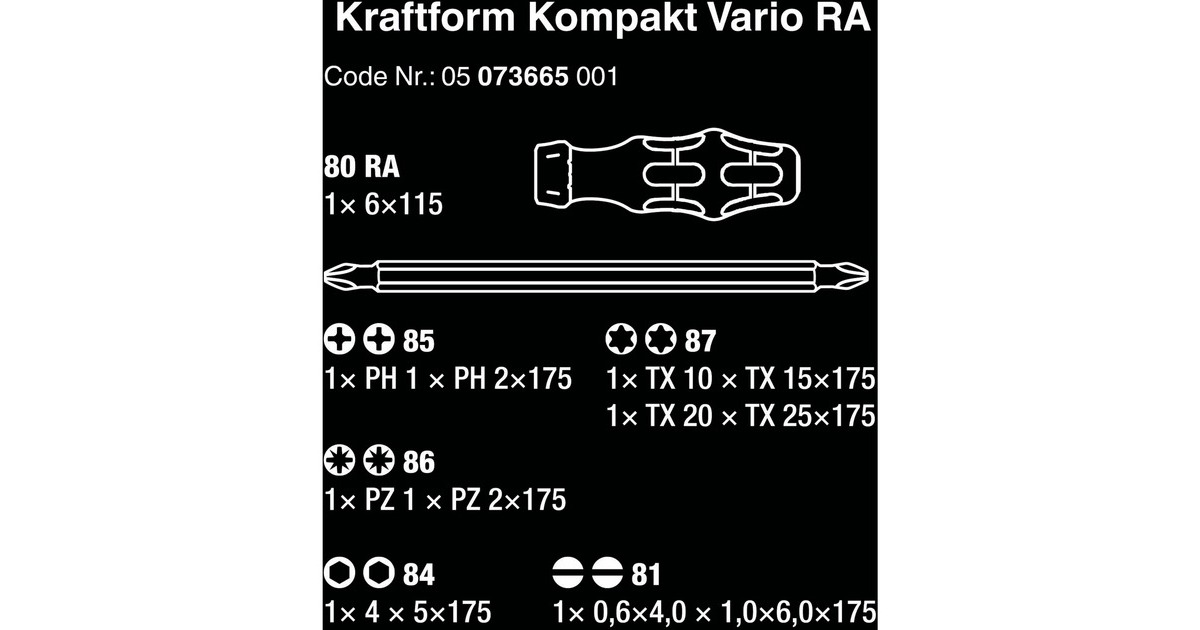 Wera Kraftform Kompakt Vario RA SB, Bit-Satz, 7-teilig(schwarz/grün, inkl. Steckgriff mit Ratschenfunktion)