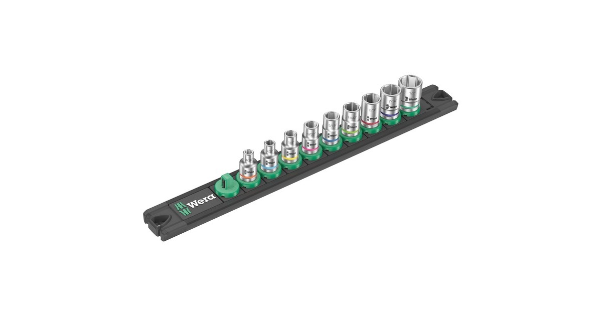 Wera Nuss-Magnetleiste A Imperial 1 Steckschlüsseleinsatz-Satz 1/4", zöllig(schwarz/grün, 9‑teilig)