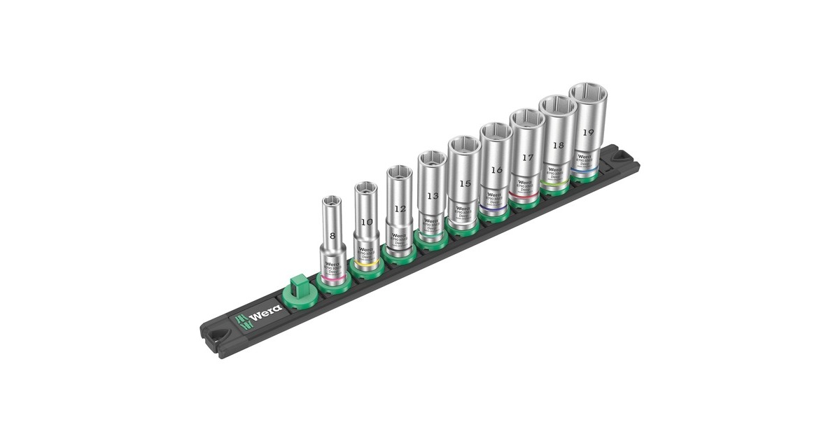 Wera Nuss-Magnetleiste B Deep 1 Steckschlüsseleinsatz-Satz 3/8"(schwarz/grün, 9‑teilig)