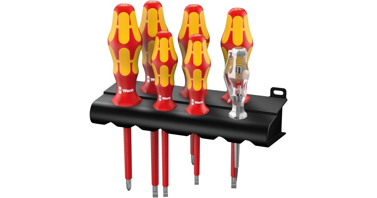 Wera Schraubendreher Satz 160i/7, VDE(rot/gelb, KraftformPlus, Lasertip, Spannungsprüfer)