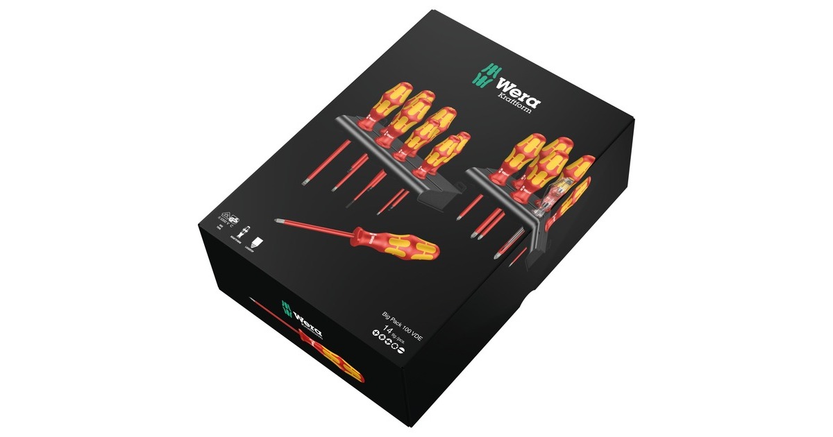 Wera Schraubendreher Satz Big Pack 100 VDE(rot/gelb, KraftformPlus, Lasertip, Spannungsprüfer)