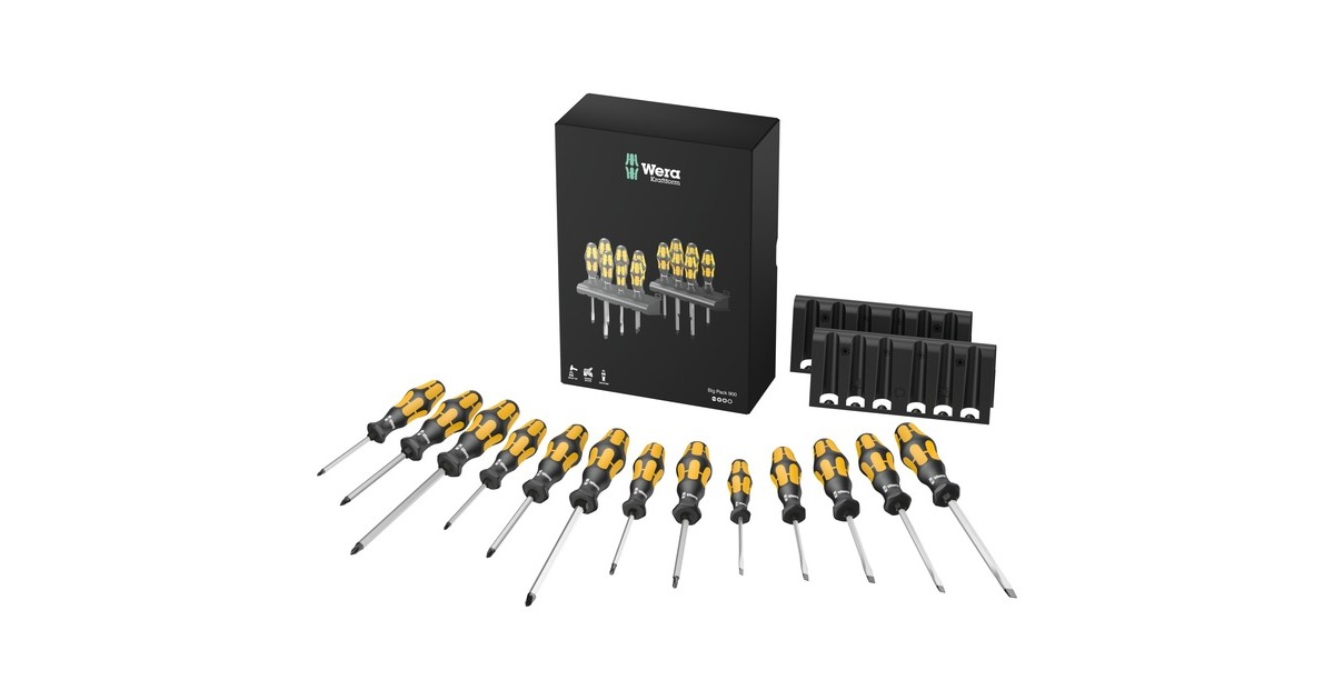 Wera Schraubendreher Satz Big Pack 900(schwarz/gelb, Kraftform-Griff, Schlagkappe)