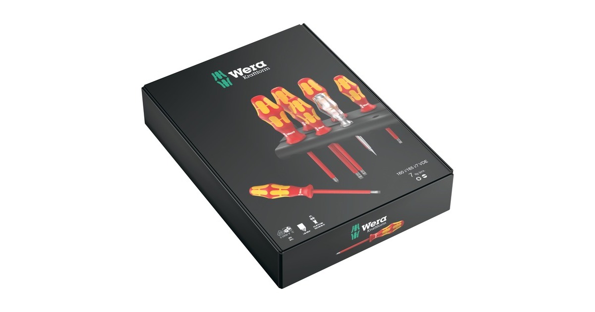 Wera Schraubendreher Satz Kraftform Plus 160i/165i/7, VDE(rot/gelb, mit Lasertip, Spannungsprüfer)