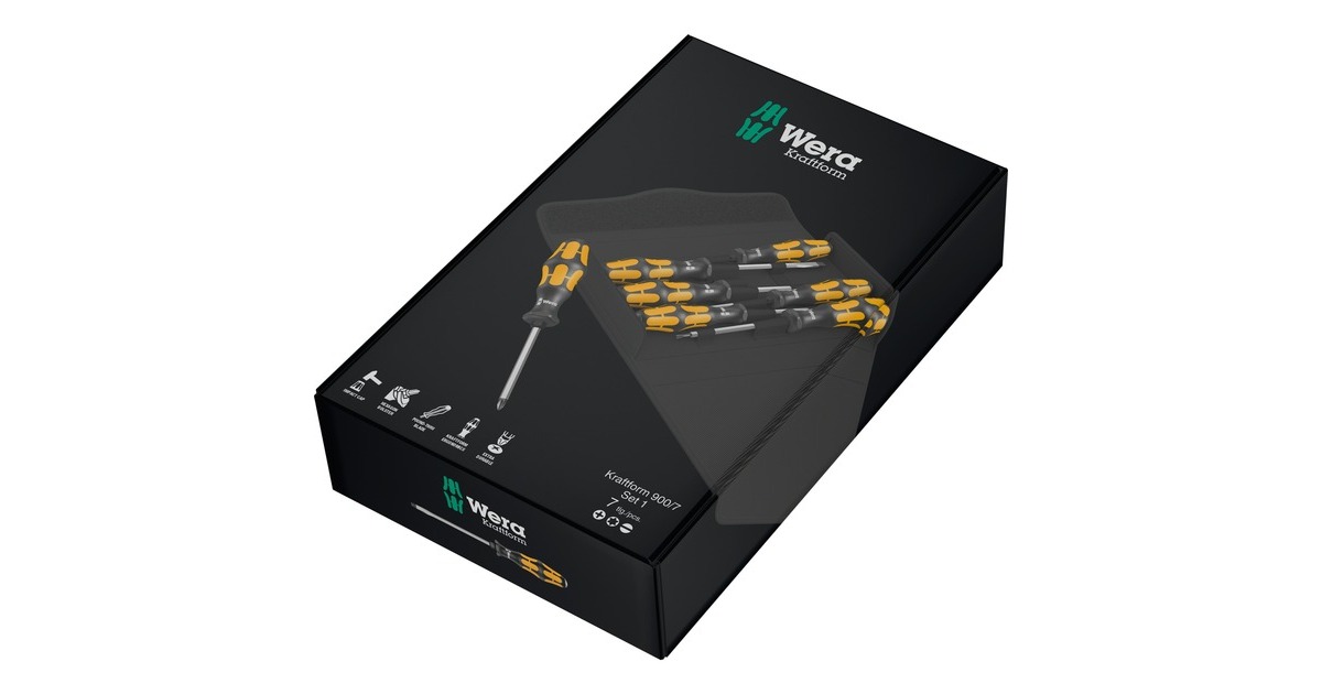 Wera Schraubendreher-Satz Kraftform Plus 900/7 Set 1(schwarz/gelb, 7-teilig, Schlagkappe, Black Point Spitze)