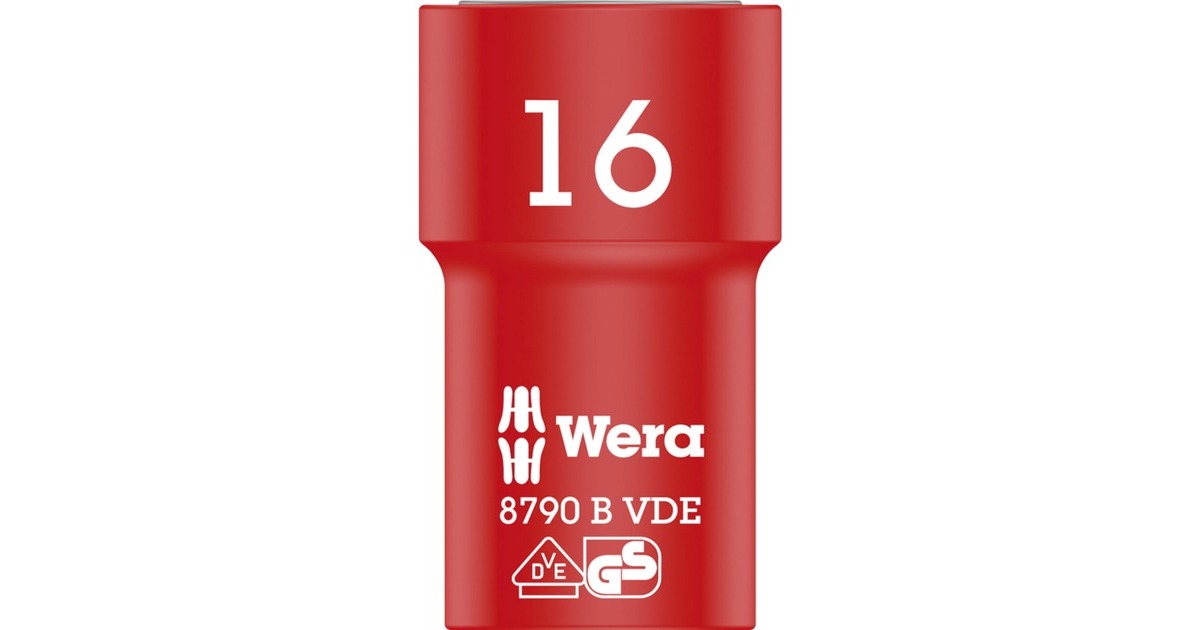 Wera VDE Zyklop-Steckschlüssel-Einsatz, 16mm, 3/8"(rot/gelb, isoliert bis 1.000 Volt)