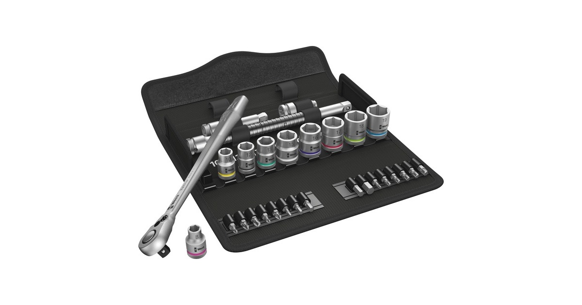 Wera Zyklop Metal-Knarrensatz 8100 SB8, 3/8", Werkzeug-Set(schwarz/silber, 29-teilig, mit Umschalt-Knarre)