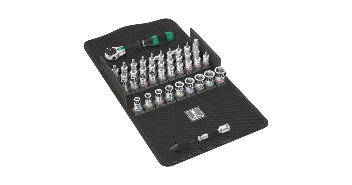 Wera Zyklop Speed Knarrensatz 8100 SA All-in, 1/4", 42-teilig, Werkzeug-Set(schwarz/grün, mit schwenkbarem Kopf, mit Haltefunktion)