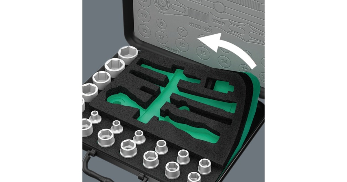 Wera Zyklop Speed-Knarrensatz 8100 SC 2, 37-teilig, Werkzeug-Set(schwarz/grün, Speed-Knarre mit schwenkbarem Kopf, 1/2