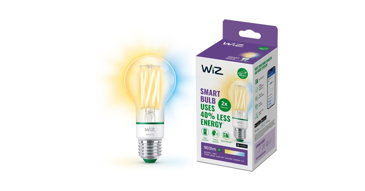 WiZ Filament LED-Lampe A60 60W E27(ersetzt 60 Watt, ultra-effizient)
