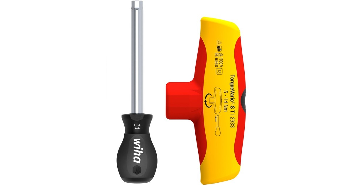 Wiha Drehmoment-Schraubendreher mit Quergriff TorqueVario-S T electric(rot/gelb, 5 - 14Nm)
