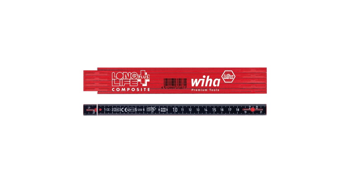 Wiha Gliedermaßstab Longlife Plus Composite, 2 Meter, Messlatte(rot/schwarz)