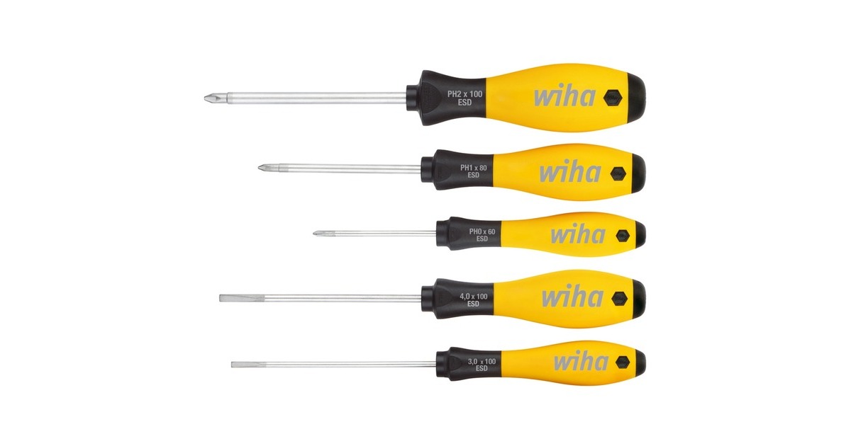 Wiha Schraubendreher-Set SoftFinish ESD, 5-teilig(gelb/schwarz)