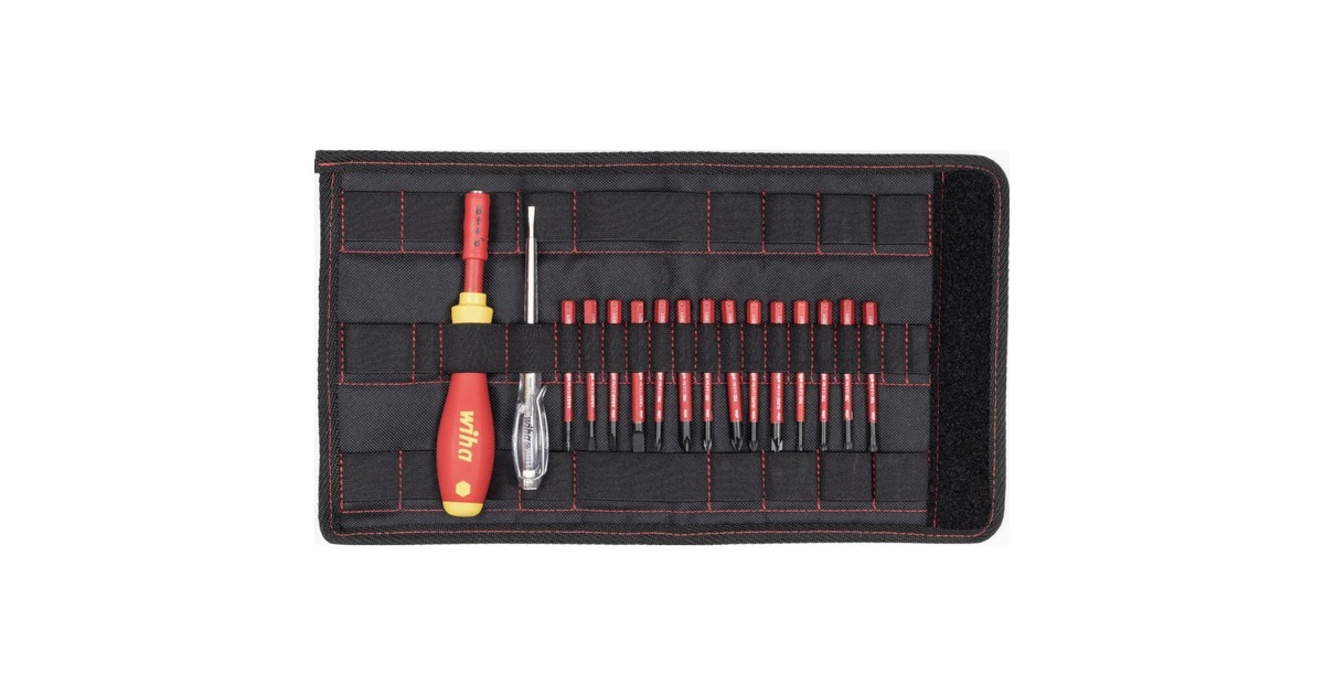 Wiha Schraubendreher mit Bithalter electric slimVario Starter-Set(rot/gelb, 17-teilig, mit slimBits)