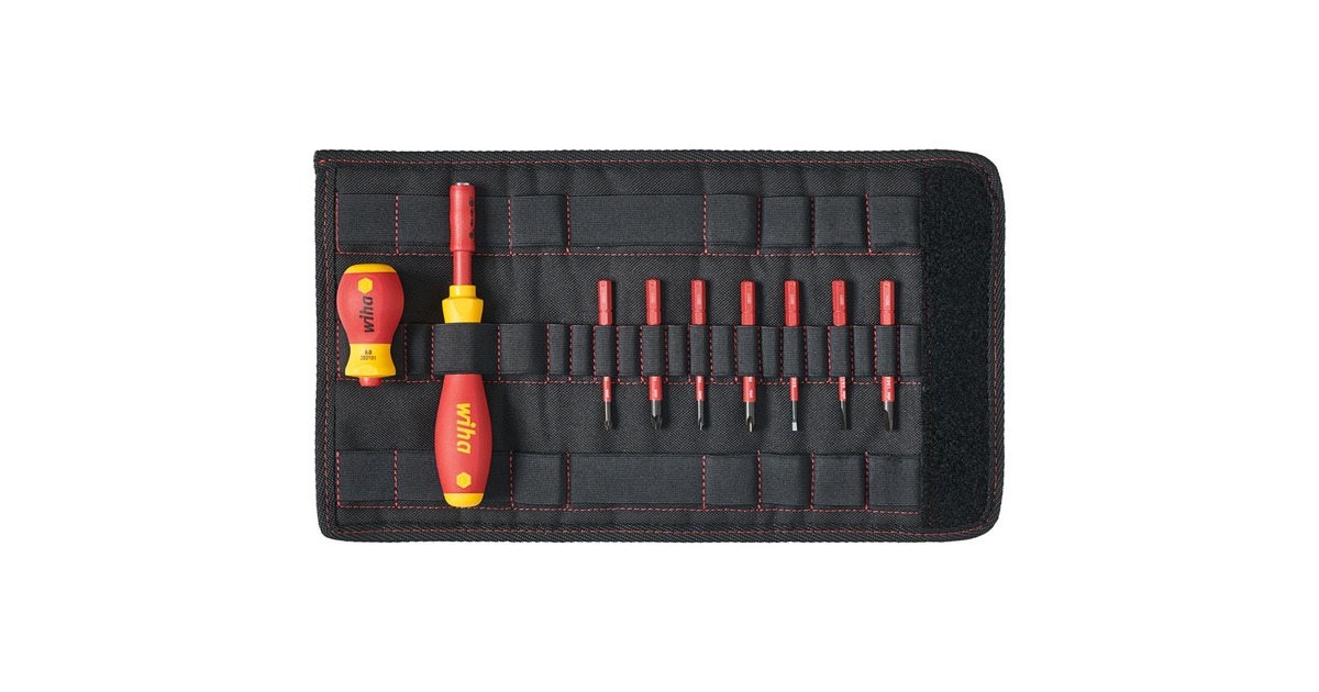 Wiha Schraubendreher mit Bithalter electric slimVario Starter-Set(rot/gelb, 10-teilig, mit slimBits und Stubby)