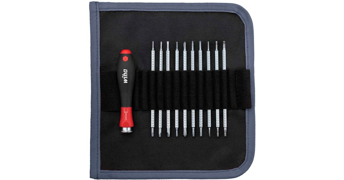 Wiha Schraubendreher mit Wechselklingen-Set SYSTEM 4(schwarz/rot, 11-teilig, mit Rolltasche)