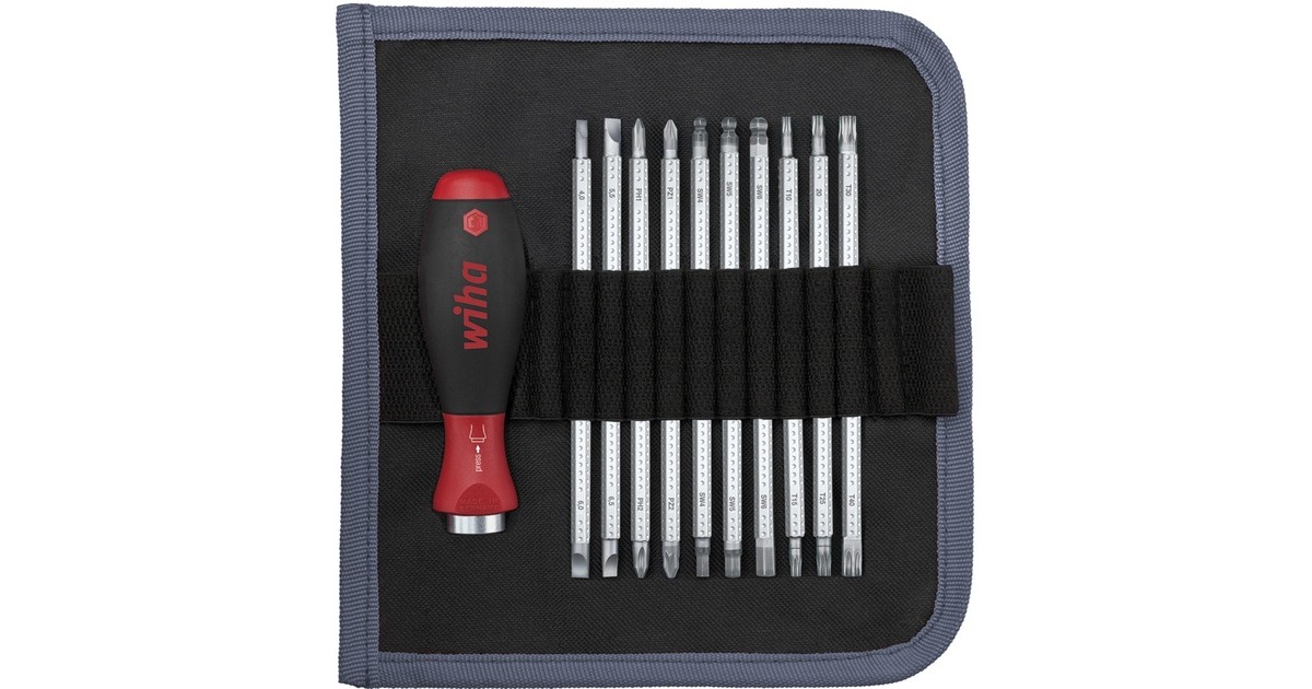 Wiha Schraubendreher mit Wechselklingen-Set SYSTEM 6(schwarz/rot, 12-teilig, mit Rolltasche)