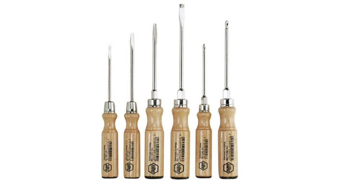 Wiha Werkstatt Schraubendreher-Set, 6-teilig(braun, Griffe aus Buchenholz)