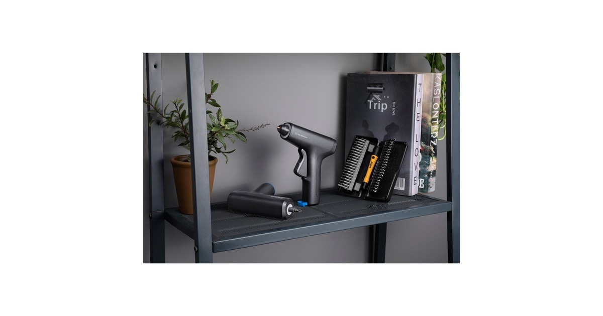 Wiha zai Hause 3in1 Heimwerker-Set, Akkuschrauber + Heißklebepistole(schwarz, inkl. 42-teiliges Micro-Bit-Set)