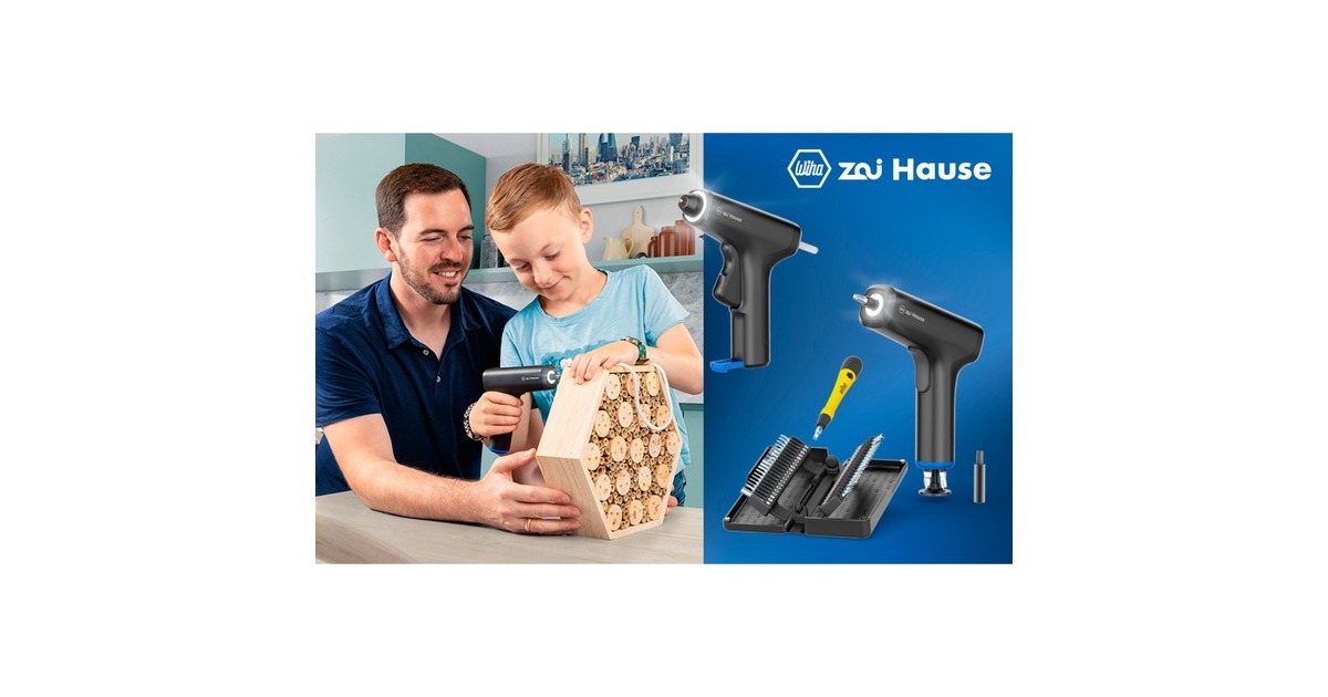 Wiha zai Hause 3in1 Heimwerker-Set, Akkuschrauber + Heißklebepistole(schwarz, inkl. 42-teiliges Micro-Bit-Set)