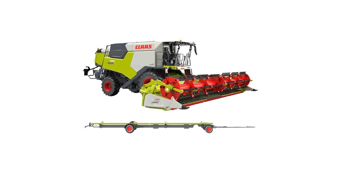 Wiking Claas Trion 720 Montana Convio 1080 und Transportwagen, Modellfahrzeug