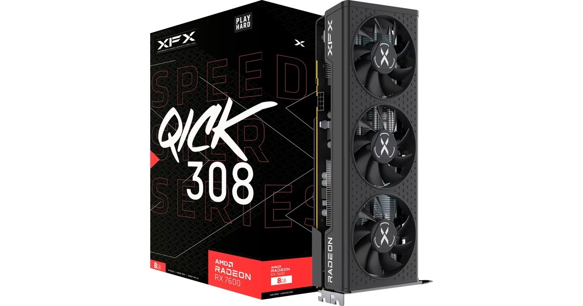 XFX Radeon RX 7600 SPEEDSTER QICK308 BLACK, Grafikkarte(RDNA 3, GDDR6, 3x DisplayPort, 1x HDMI 2.1)