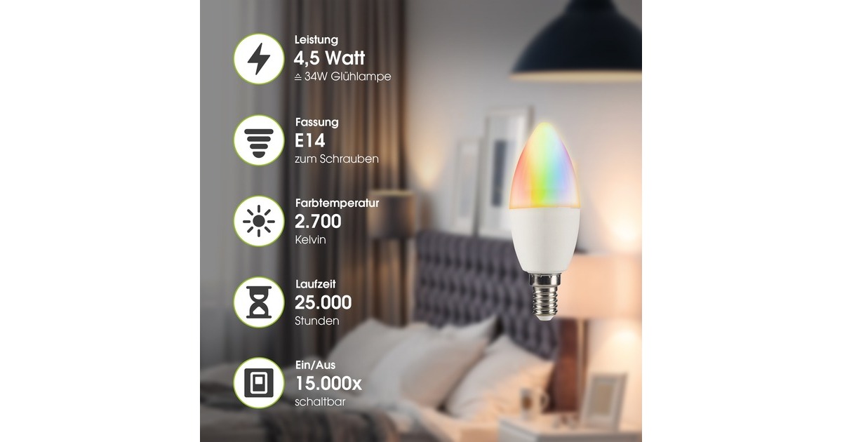 XLAYER Smart Echo E14 4,5 W 350lm, LED-Lampe(mehrfarbig, kompatibel mit Alexa und Google Assistant)