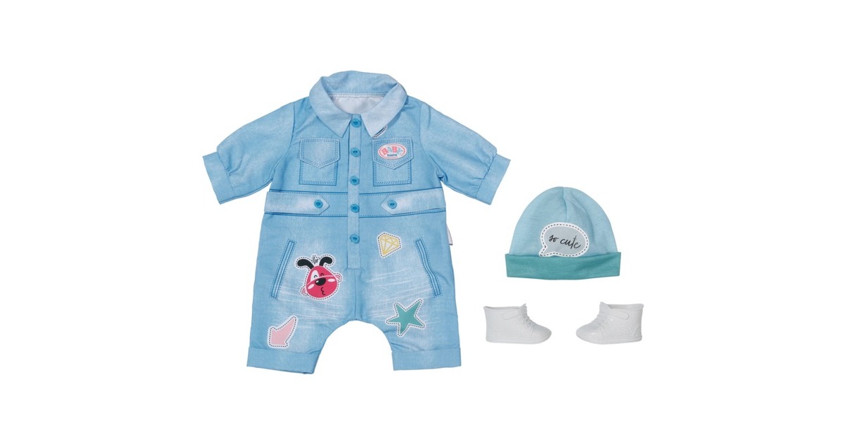 ZAPF Creation BABY born® Deluxe Jeans Overall 43cm, Puppenzubehör(Einteiler, Mütze und Schuhe)