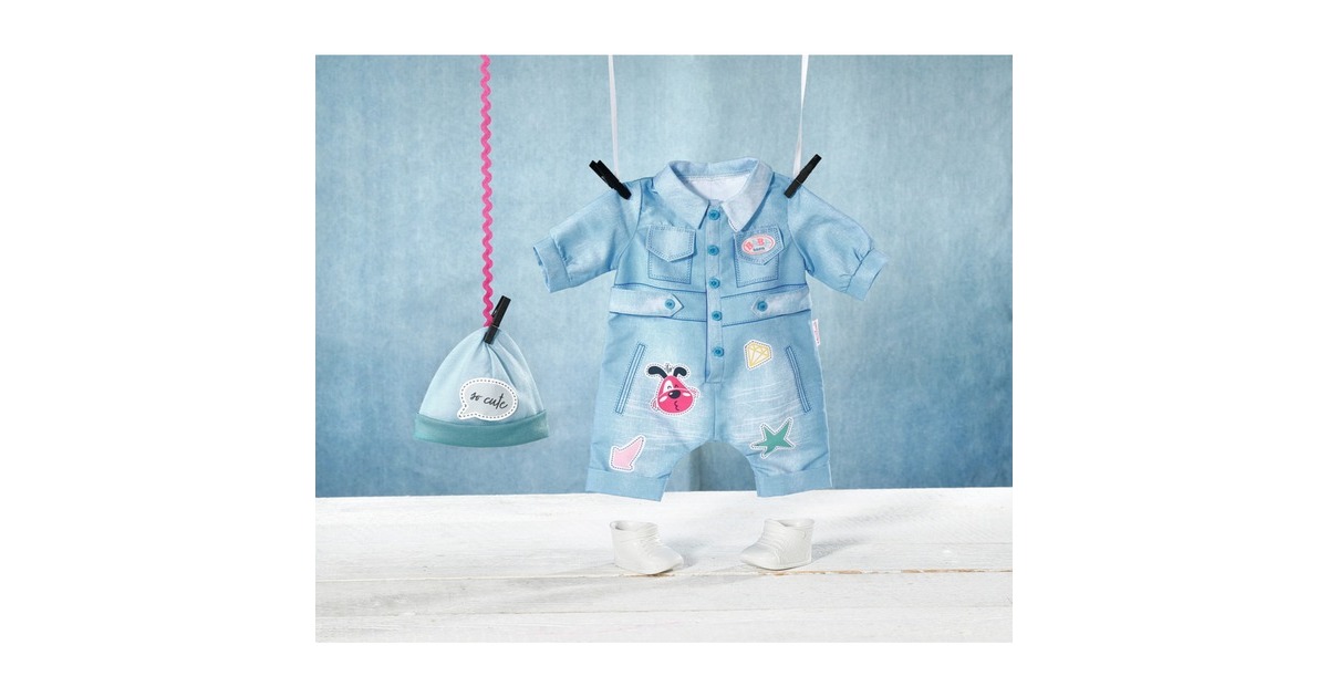 ZAPF Creation BABY born® Deluxe Jeans Overall 43cm, Puppenzubehör(Einteiler, Mütze und Schuhe)