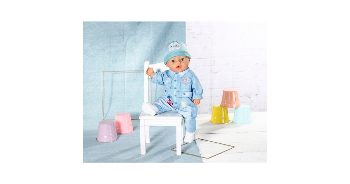 ZAPF Creation BABY born® Deluxe Jeans Overall 43cm, Puppenzubehör(Einteiler, Mütze und Schuhe)