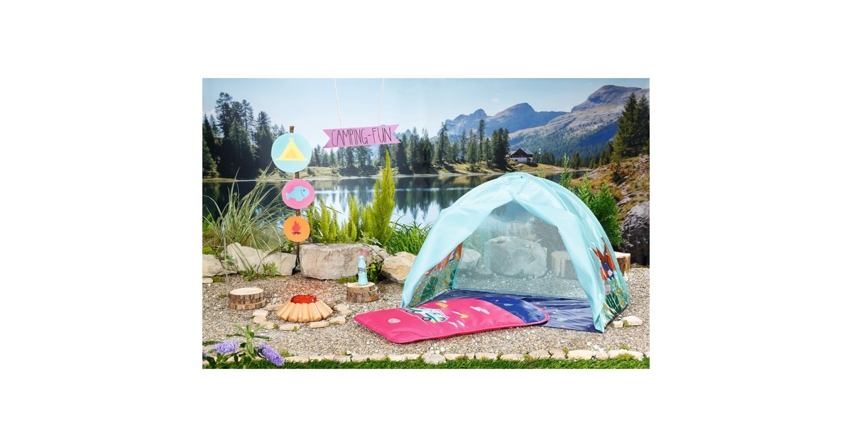 ZAPF Creation BABY born® Weekend Camping Set, Puppenzubehör(Zelt, Schlafsack, Lagerfeuer, Marshmallow-Stick und Limoflasche)
