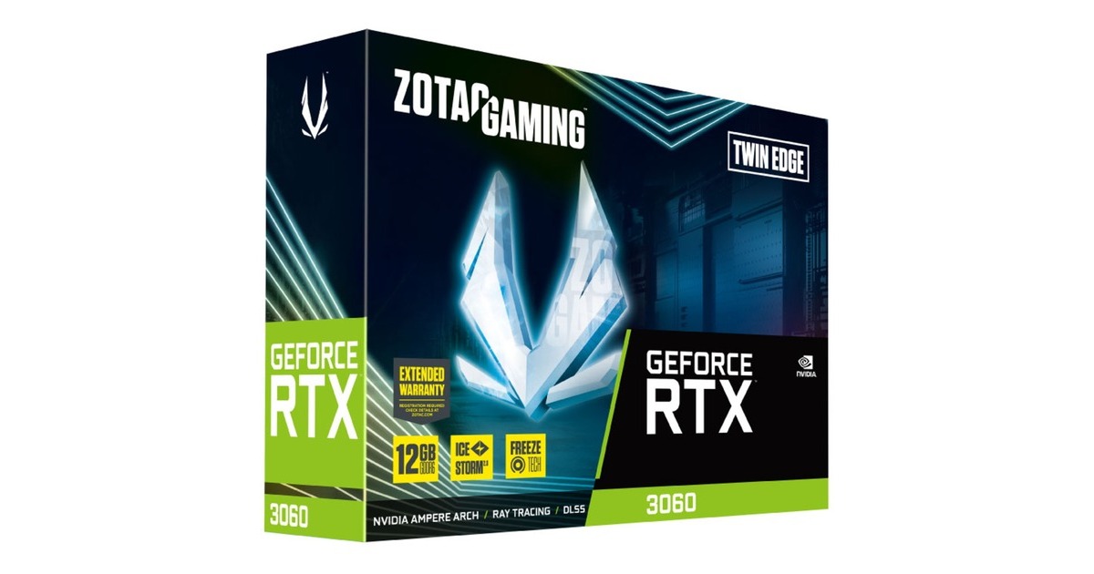 ZOTAC GeForce RTX 3060 TWIN EDGE, Grafikkarte(3x DisplayPort, 1x HDMI 2.1)